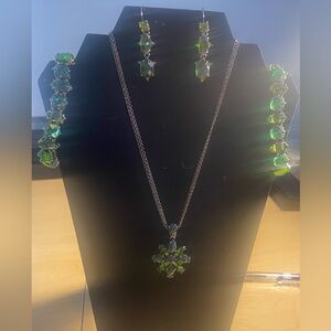 Joan Rivers XV Classics Green Gemstone Necklace, Earrings, Bracelets (2) Set